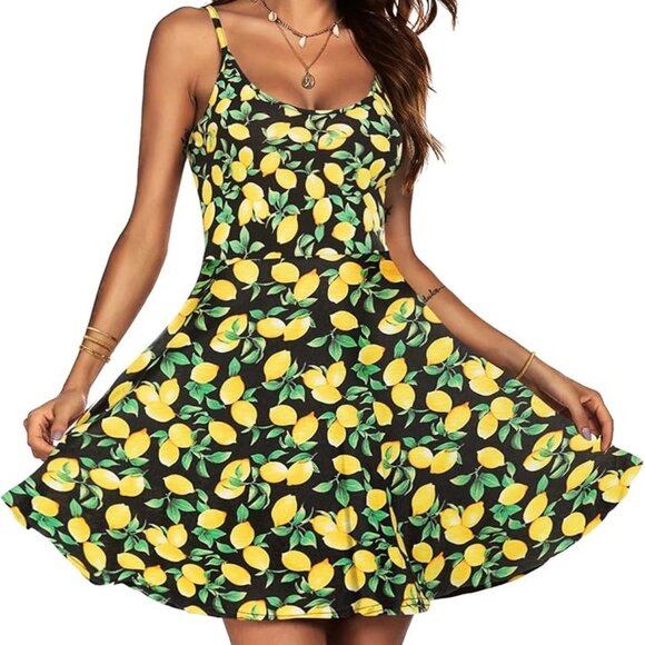 Lemon Summer Dress Fit and Flare, Soft with Adjustable Straps - Picture 4 of 4